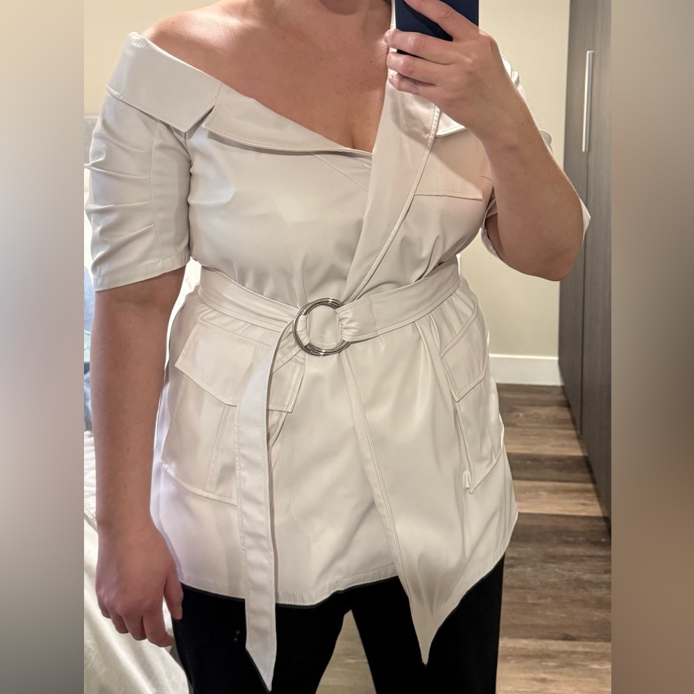 Cinq à Sept Cream Off-Shoulder Belted Blouse